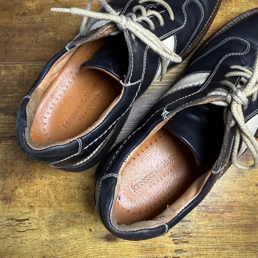 Johnston & Murphy Passport 20-2485‎ Navy Leather Oxford Mens 9.5 M Made in Italy